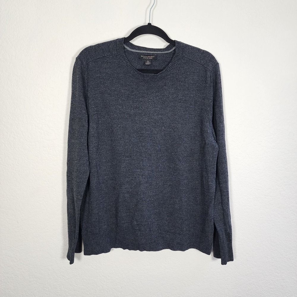 Banana Republic Mens 100% Extra Fine Merino Wool Sweater Gray Large Classic